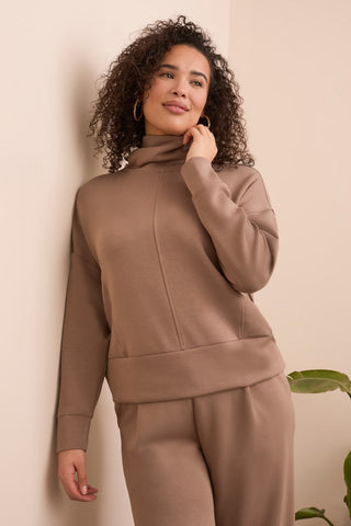 Techno Lux Drop Shoulder Funnel Neck Knit Top-Fossil