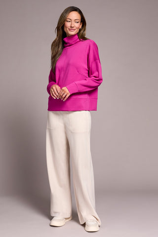 Techno Lux Drop Shoulder Funnel Neck Knit Top-Pink flambe