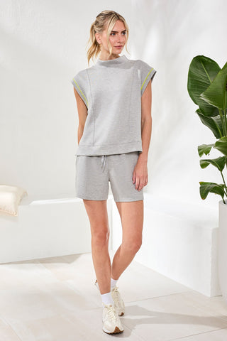 Techno Lux Mock Neck Contrast Piping-Lt.grey mix