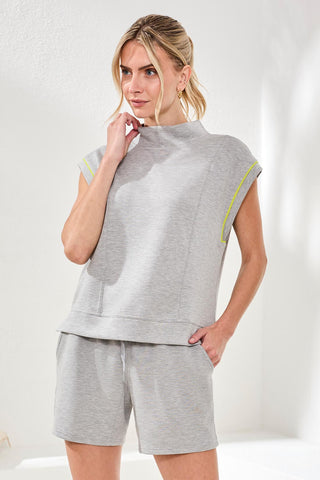 Techno Lux Mock Neck Contrast Piping-Lt.grey mix