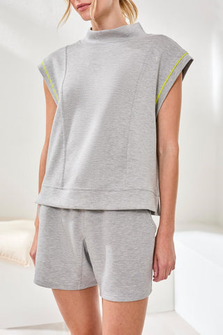 Techno Lux Mock Neck Contrast Piping-Lt.grey mix