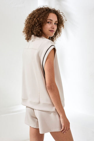 Techno Lux Mock Neck Contrast Piping-Sanddune