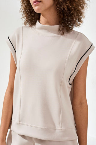 Techno Lux Mock Neck Contrast Piping-Sanddune