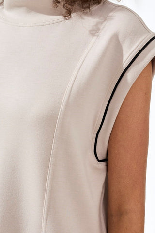 Techno Lux Mock Neck Contrast Piping-Sanddune
