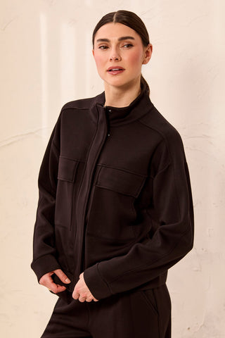 TECHNO LUX Mock Neck Zip Front Jacket-Black