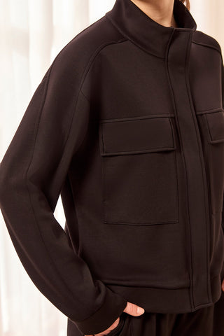TECHNO LUX Mock Neck Zip Front Jacket-Black