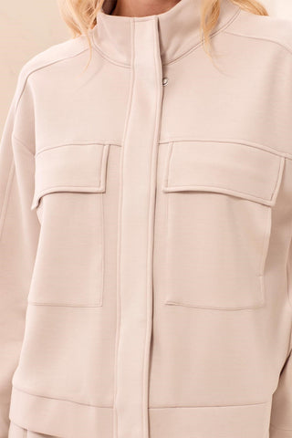 TECHNO LUX Mock Neck Zip Front Jacket-Sanddune
