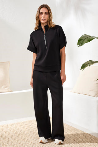 Techno Lux Mock Neck Zip Top-Black