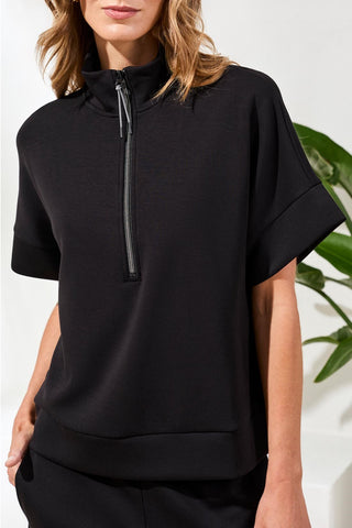 Techno Lux Mock Neck Zip Top-Black