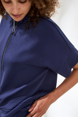 Techno Lux Mock Neck Zip Top-Jet blue