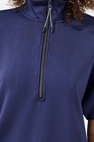 Techno Lux Mock Neck Zip Top-Jet blue