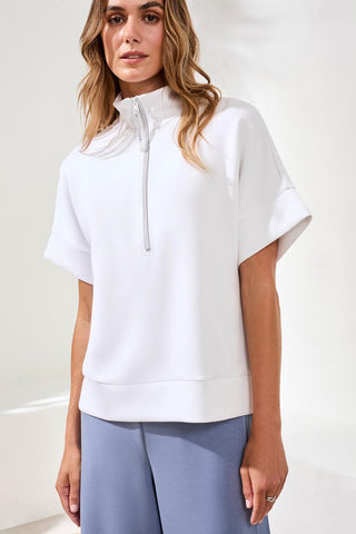 Techno Lux Mock Neck Zip Top-White