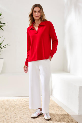 Techno Lux Scuba Johnny Collar Top-Sangria