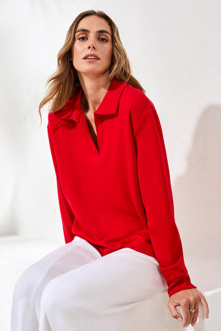 Techno Lux Scuba Johnny Collar Top-Sangria