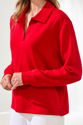 Techno Lux Scuba Johnny Collar Top-Sangria