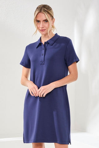 Techno Lux Scuba Short Sleeve Polo Dress-Jet blue