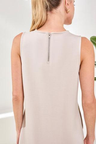 Techno Lux Shift Dress Back Zipper-Sanddune