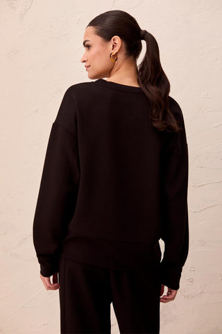 TECHNO LUX V-Neck Drop Shoulder Pullover-Black