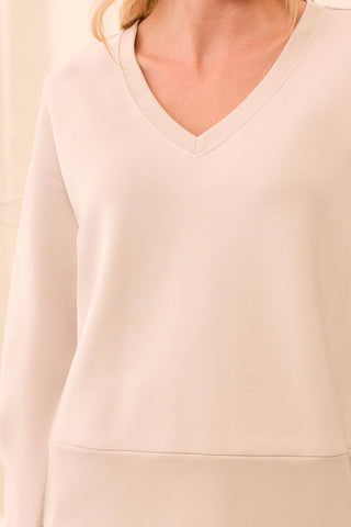 TECHNO LUX V-Neck Drop Shoulder Pullover-Sanddune
