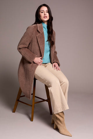 Soft Plush Button-Front Coat-Fossil