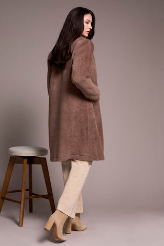 Soft Plush Button-Front Coat-Fossil