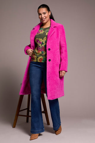Soft Plush Button-Front Coat-Pink flambe