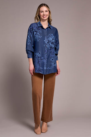 Tencel Printed Button-Up Chambray Blouse-Dkchambray