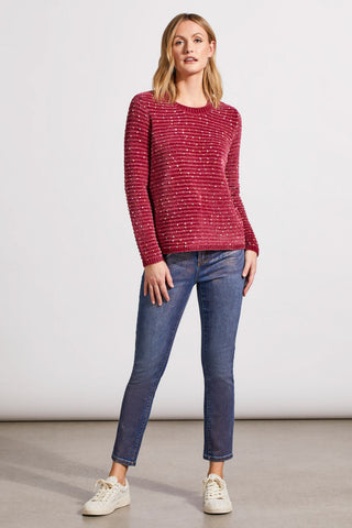 alt view 2 - TEXTURED KNIT CREWNECK SWEATER-Port wine