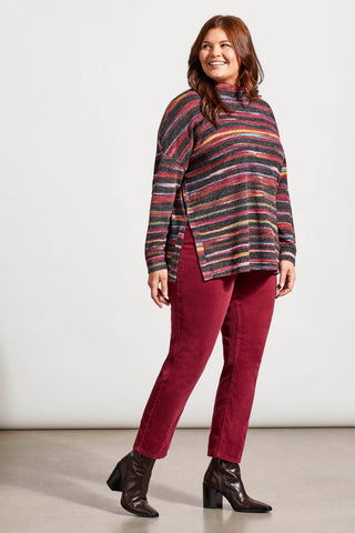 alt view 1 - TEXTURED KNIT MOCK NECK TOP WITH SIDE SLITS-Bordeaux