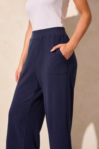 Capri Sans Braguette En Tricot Texturé-Bleu Jet