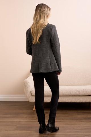 Textured Knit Roll-Sleeve Lined Blazer-Black