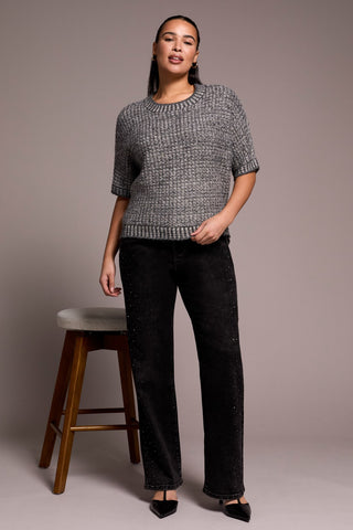 Textured Sparkle Knit Top-Charcoal