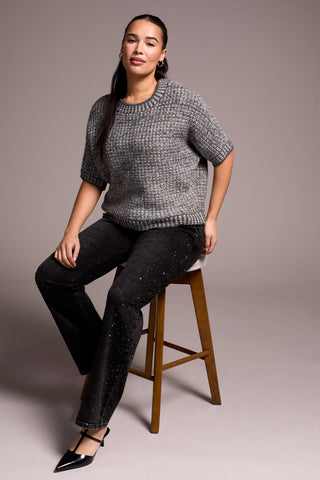 Textured Sparkle Knit Top-Charcoal