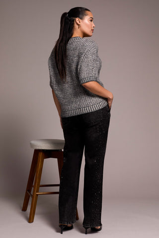 Textured Sparkle Knit Top-Charcoal