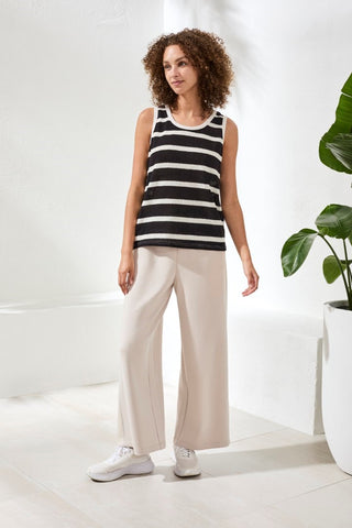 Textured Stripe Knit Rib Band Tank-Black