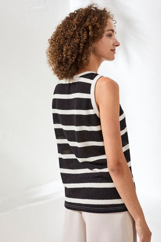 Textured Stripe Knit Rib Band Tank-Black