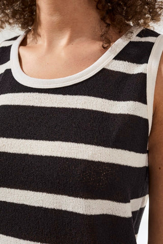 Textured Stripe Knit Rib Band Tank-Black