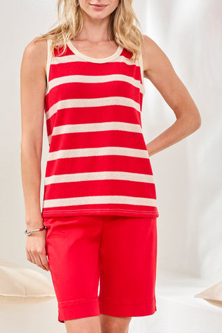Textured Stripe Knit Rib Band Tank-Sangria
