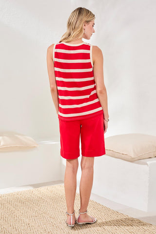 Textured Stripe Knit Rib Band Tank-Sangria