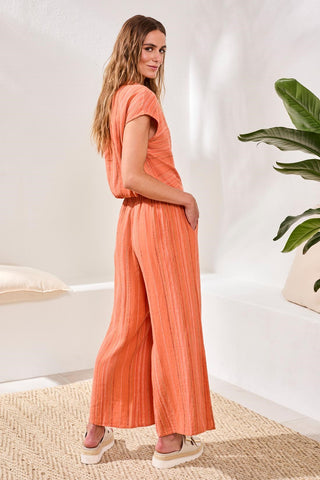 Textured Linen Short Sleeve Tie-Front Top-Guavablush