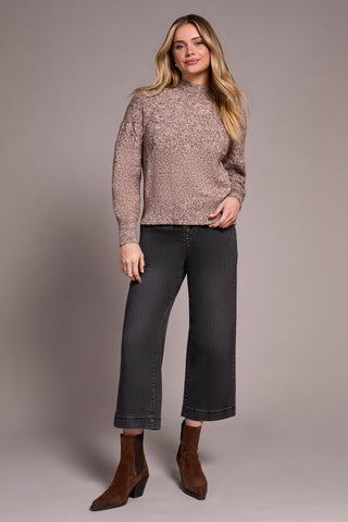 Two-Tone Mock Neck Sweater-Wood