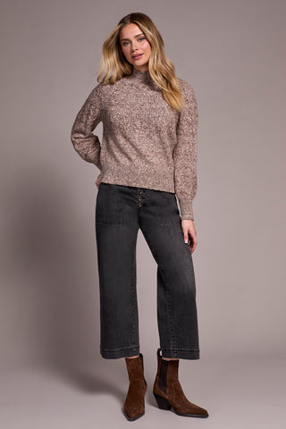 Two-Tone Mock Neck Sweater-Wood