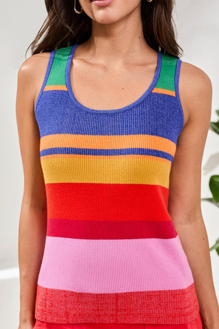 Textured U-Neck Colorblock Sweater Cami-Mojitomulti