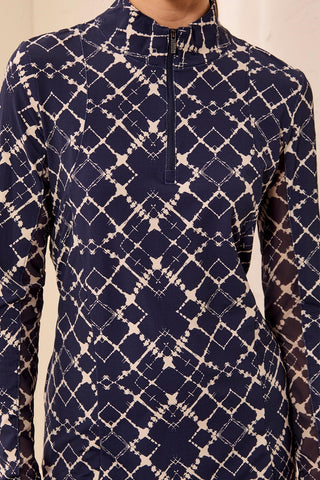 Robe de sport quart de zip avec insert en maille haute performance UPF 50+ - Bleu marine