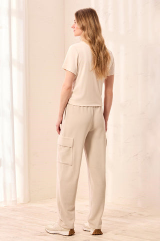 Waffle Knit Elastic Waist Cargo Joggers-Sanddune