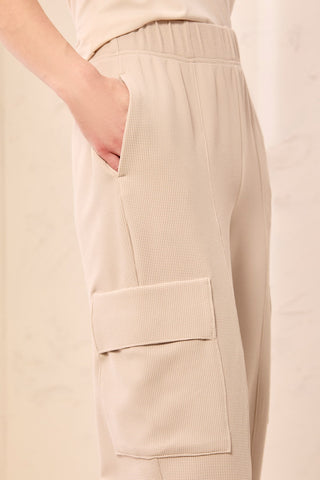 Waffle Knit Elastic Waist Cargo Joggers-Sanddune