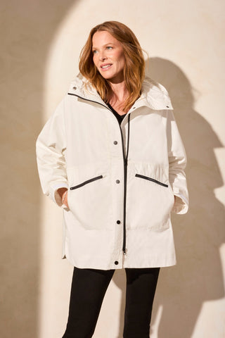 Manteau À Capuchon Doublé Imperméable-Blanc