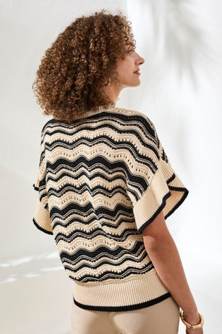 Wave Jacquard Knit Sweater with Refined Tipping-Canvas