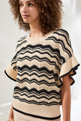 Wave Jacquard Knit Sweater with Refined Tipping-Canvas