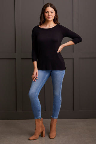 alt view 2 - WIDE CREW NECK TOP WITH SIDE SLITS-Black